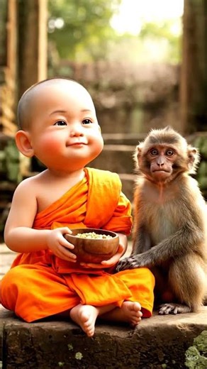 Cute Baby Monk & Monkey | Monks' Funny Farting Prank