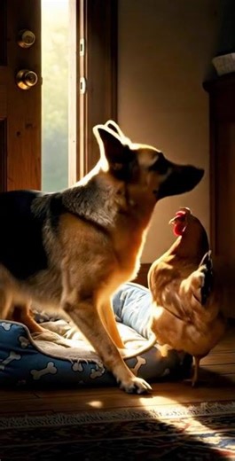 #puppy Adorable Sleepy German Shepherd & the Curious Hen Doorway Drama