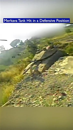 Hezbollah FPV Drone Strikes Israeli Merkava Tank in a Ditch From Above
