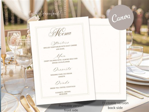 Editable Wedding Menu Template Script Rustic Simple Classic Invite Canva Instant Download Printable - Etsy