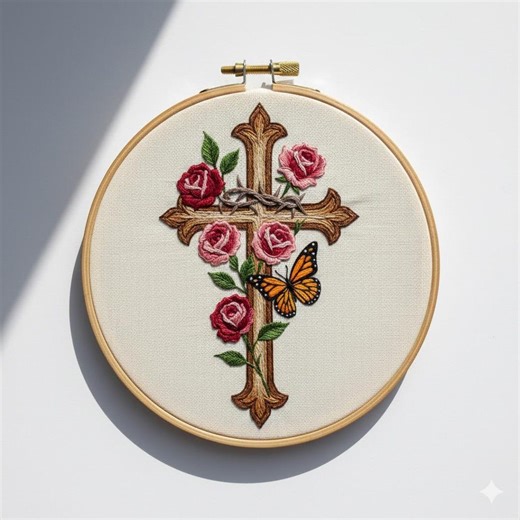 Floral Cross Hand Embroidery, Christian Embroidery Design, Instant Download (PDF Template) - Etsy