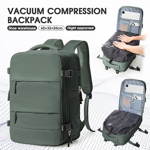 Vacuum Backpack for Travel, Vacuum Seal Carry on Backpack with Vacuum Compression, Vacuum Travel Backpack with Pump for Women Men Airline Approved Air Backpack Vacpack for Work College Daypack Green