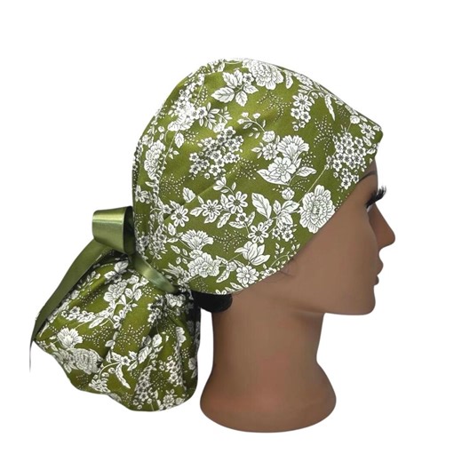 Surgical Scrub Cap Ponytail Nurse Uniform Hat for Operating Room Surgeon Cap - Green With White Floral Print - Etsy