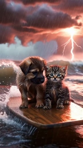 Stormy Sea Adventure: Kitten & Puppy’s Daring Rescue!” 😭#ai #cat#popular #shortsvideo #mrbest