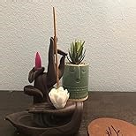 Backflow Incense Holder Burner Handmade Ceramic Incense Cones Sticks Holder Home Decor Waterfall Backflow Incense Burner Censer + 10 Backflow Incense Cones Gift (Lotus)