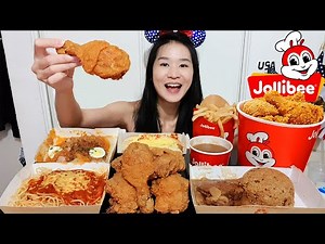 Jollibee's Best Menu Items Feast! Jolly Spaghetti, Chicken Joy, Palabok Noodles & Hot Dog - Mukbang