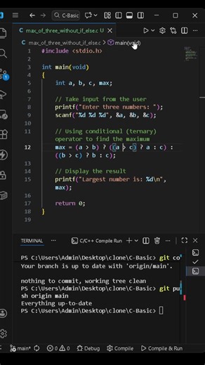 C Program to Find Largest of Three Numbers Without If Else Ternary Operator Explained #cprogramming