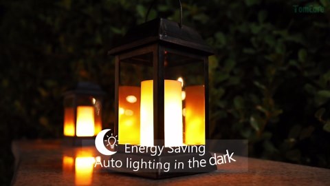 TomCare Solar Lights Metal Flickering Flame Solar Lantern Outdoor Hanging Lanterns Lighting Heavy Duty Solar Powered Waterproof LED Flame Lights for Patio Garden Christmas Decorations, 2 Pack (Bronze)