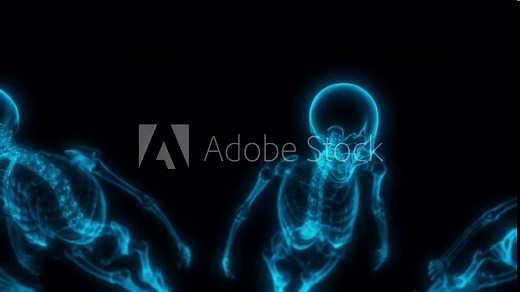 3D Holographic X-Ray View of Multiple Human Body Skeletons Rotating - Medical Animation