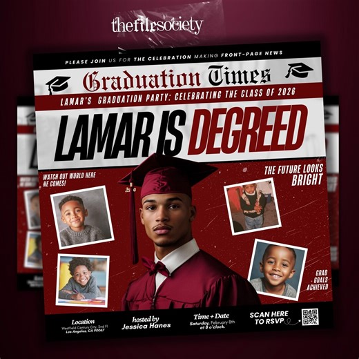 Newspaper Graduation Invite Boy Class of 2026, DIY Editable College High School Senior Photo Announcement, Maroon Canva Grad Party Template - Etsy