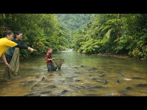 The family catches carp together to sell and earn money - Finding food for livestock, farm life
