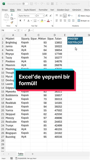 Excel’de yepyeni bir formül!