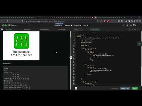 Print Matrix in Diagonal Pattern | GeeksforGeeks GFG Solution in C++ | 2D Arrays DSA