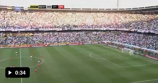 This disallowed goal in the match between Germany and England at the 2010 World Cup was one of the main factor as to why goal-line technology, the use of electronic aid to determine if a goal has been scored or not, was added to the association football - Video