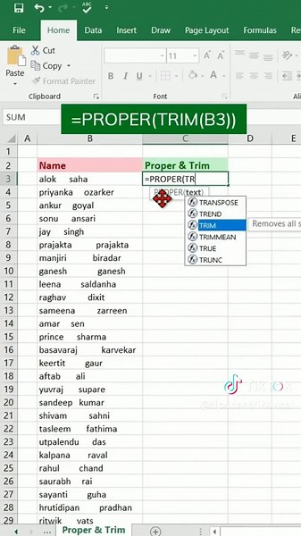 PROPER & TRIM function in Excel #tipsexcel #exceltricks #excel #exceltips