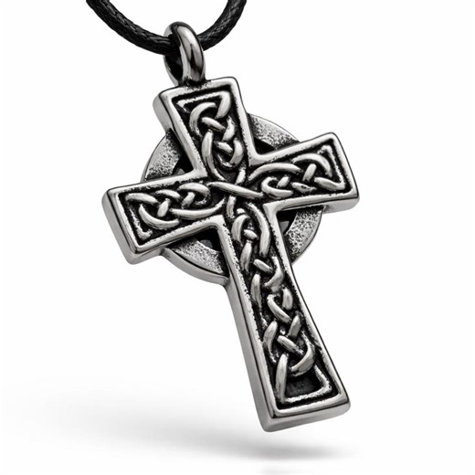 Celtic Cross Pendant Necklace for Men, Silver Knotwork Cross Charm, Irish Celtic Jewelry - Etsy