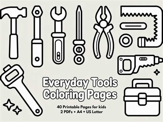40 Everyday Tools Coloring Pages for Kids (2 PDF Sizes) | Educational Coloring & Preschool Art | Tools Pages Activity | Instant Download - Etsy
