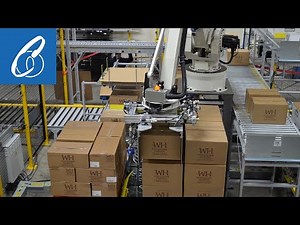 Three Line Robotic Palletizing System with Hydraulic Lift Tables of Taller Loads.