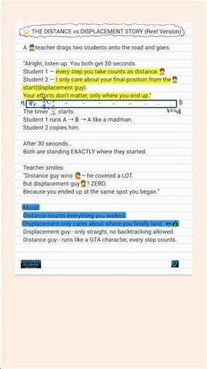 “Distance vs Displacement 🔥Explained with the easiest story ever.Save this for exams 💙