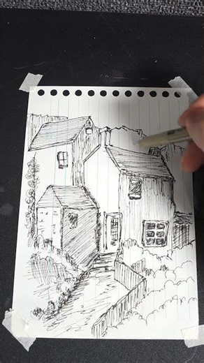 Simple Pen & Ink Landscape Drawing for Beginners