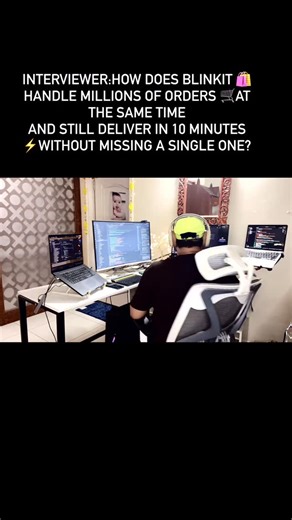 Abhisek singh on Instagram: "🛵 How does Blinkit handle millions of orders at the same time and still deliver in 10 minutes? Read this like a system design breakdown 👇 1️⃣ Hyperlocal dark stores Small dark stores every 2–3 km → short delivery distance → low latency. 2️⃣ Write-optimized Order Service “Place Order” hits a lightweight, idempotent API. Orders are appended fast → no heavy DB joins on hot path. 3️⃣ Inventory served from cache (not DB) Each dark store has its own Redis inventory cache