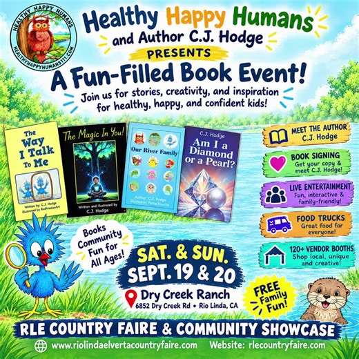 📚✨ Looking for something fun for the whole family this weekend? Come out to the RLE Country Faire & Community Showcase in Rio Linda! 🎉 📅 Sept. 19 & 20 📍 Dry Creek Ranch, Rio Linda, CA 📚 Meet author C.J. Hodge book signing 🎪 120 vendor booths 🎶 Live family-friendly entertainment 🚚 Food trucks ❤️ FREE family fun! Come support local authors, vendors, and the community! #RioLinda #RioLindaEvents #SacramentoEvents #FamilyFun #BookEvent