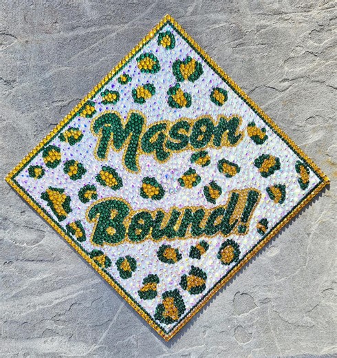 George Mason University Graduation Cap Topper – GMU Bound Rhinestone Cap Topper – Green & Gold Bling Grad Cap – College Bound Senior 2026 - Etsy
