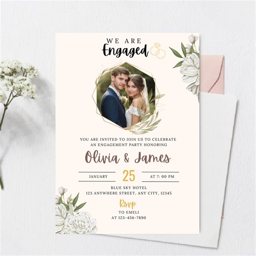 Engagement Party Invitation Template | Editable Canva Invitation | We Are Engaged Card | Minimal Floral Engagement Invite | Digital Download - Etsy