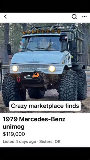 Crazy marketplace finds on Instagram: "Would you buy this unimog? Got a Marketplace find worth sharing? Drop us the link in a message. This 1979 Mercedes-Benz Unimog 406 safari build is a one-of-a-kind crowd pleaser, listed 4 days ago for $119,000. Starts every time with low hours (~1,200) and ~20,000 miles. Powered by an inline-6 naturally aspirated OM352 diesel. Rides on massive portal axles with huge clearance and 54” Mickey Thompson tires. Seats 9 in the back with full seatbelts. Front bumpe