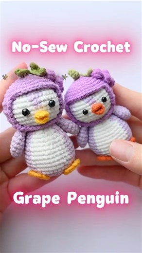 NO SEW Crochet Grape Penguin – Cute Mini Tutorial #crochetpattern #amigurumi #nosew #crochettutorial