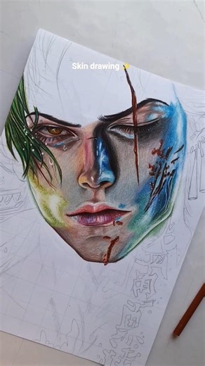 hyper realism skin drawing with colour pencil ✏️ ✨️ #shorts #colourpencildrawing #animedrawing #zoro