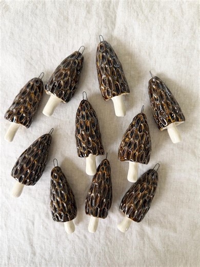 Christmas Ceramic Morel Mushroom Ornaments, Mushroom Holiday Whimsy, Boho Cottagecore Decorations - Etsy