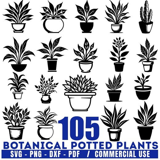 Botanical Potted Plants Svg Png Pdf & Dxf Bundle for Crafting Instant Downloads - Etsy