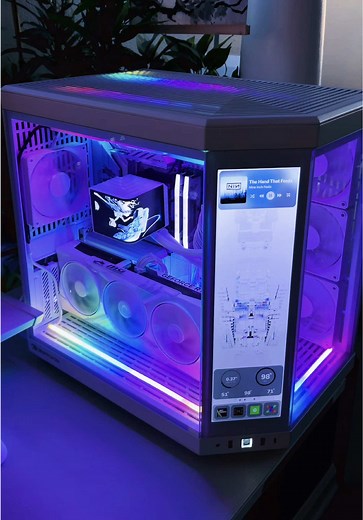 PC BUILD GLOW UP 🤍🔥 Putting together this clean white RGB setup and honestly… it hits different. The HYTE Y70 Touch is a straight up showpiece and the airflow plus lighting control makes the whole build feel premium from every angle. Between the LS10 qRGB light strips, FA12 fans, and that PCIe 5.0 Hyper Riser, this setup is equal parts performance and aesthetic. Cable runs clean, lighting pops, and the case layout just makes sense. And HYTE Nexus is so sick. The lighting software is clean, smo