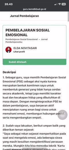 Pembelajaran Sosial Emosional: Deskripsi & Refleksi