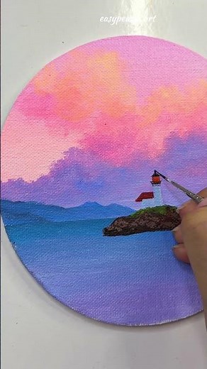 Easy lighthouse painting for beginners/ acrylic painting tutorial step by step