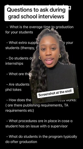 In case you needed some ideas of what to ask during grad school interviews #interviewtips #gradschool #schoolinterview #phdlife #greenscreen