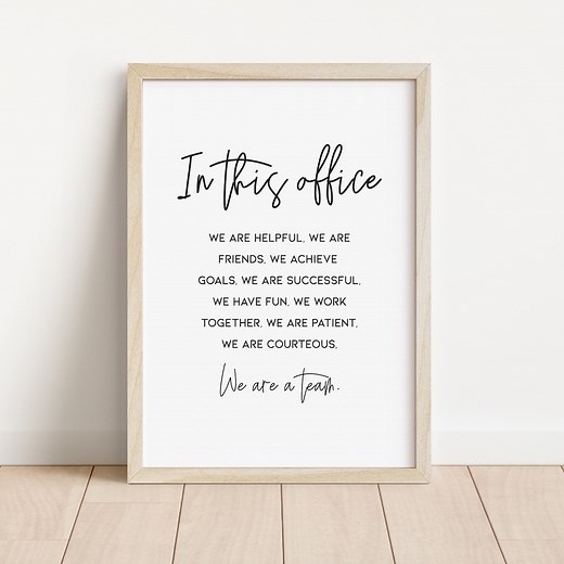 In This Office We Are a Team, Printable Office Quotes, Inspirational Teamwork Quote Poster, Office Wall Decor, Team Office Rules /B22 - Etsy