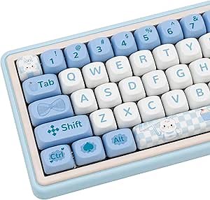 PBT Keycaps, 144 Key Blue Keycaps, Cute Cartoon MOA keycaps Set, Kawaii Dye sub Custom Keycap Set for Gateron Kailh Cherry Mx Switches ANSI Layout Mechanical Custom Keycap