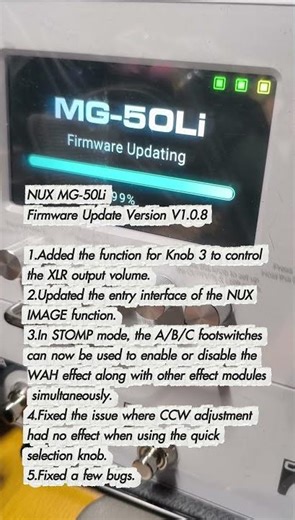What's new NUX MG-50Li Firmware 1.0.8?