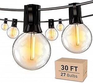 HISTAR Led String Lights Outdoor 30ft Patio Lights Waterproof with 27 G40 Shatterproof Bulbs, Connectable Globe String Lights for Outside, Backyard Balcony Bistro Party Cafe Lights