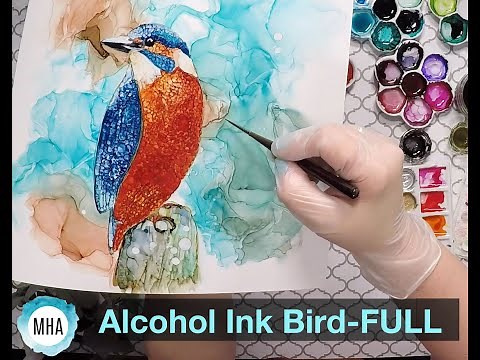 FULL-ALCOHOL INK BIRD PAINTING - COMPLETE TUTORIAL For Beginners OR Advanced with a WISPY Background