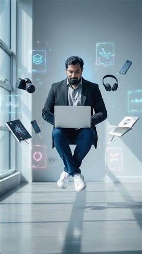 Prompt 037/111 🎬 Floating Professional Work Display Portrait AI Prompt