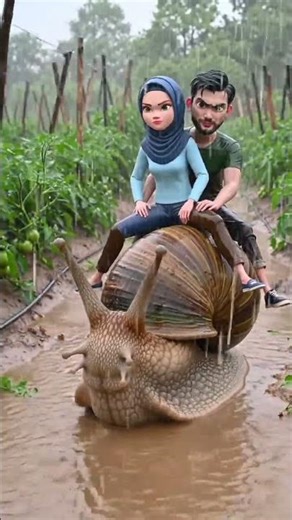 Riding a Giant Snail During Heavy Rain || 暴雨中騎巨型蝸牛 #heavyrain #shorts