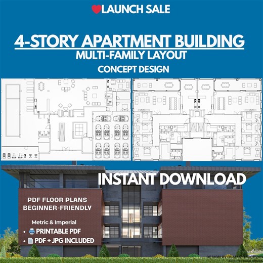 4-story Apartment Floor Plan Concept | Multi-family Layout Reference | Printable Blueprint PDF - Etsy