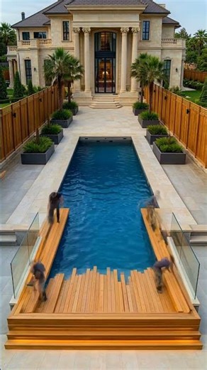 timelapse of a backyard transformation into a grand infinity-edge pool inside a luxury