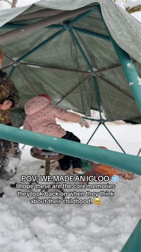 Forever trying to make the best of winter while counting down the days until spring over here 😅 #winterfun #igloo #snowactivities #corememories #childhoodmemories