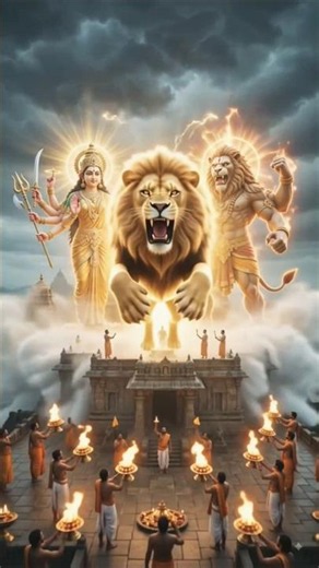 🦁🌊 Kanaka Durga Matha & Ugra Narasimha Swamy Divine Storm | Epic Rain Temple #shorts 🔱