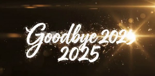 Animated goodbye 2025 text with sparkling effects. Festive farewell message for year end transition. Digital graphic celebrating new beginnings and closure concept. video footage video footage