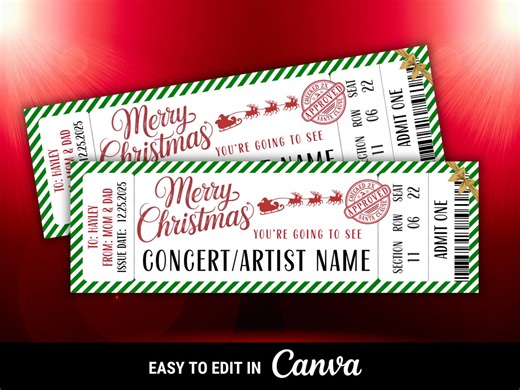 Christmas Concert Ticket Gift Voucher Template for Concert Ticket Printable Concert Ticket Surprise Gift Canva Template for Last Minute Gift - Etsy